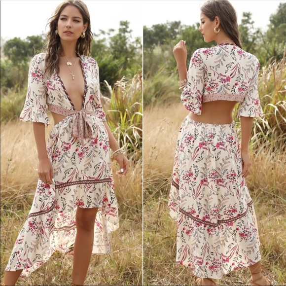 💃🏻Austin Boho Dress Floral Print High Low Dress - Picture 9 of 13
